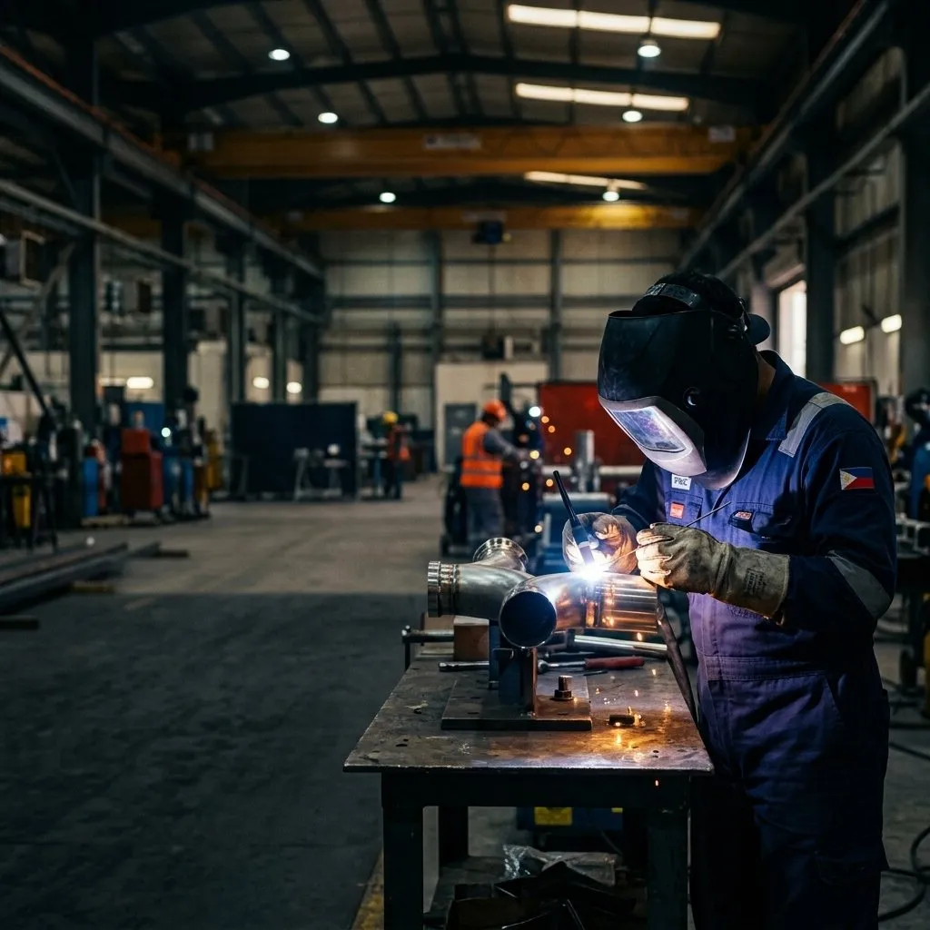 A welder at work in a fabrication shop